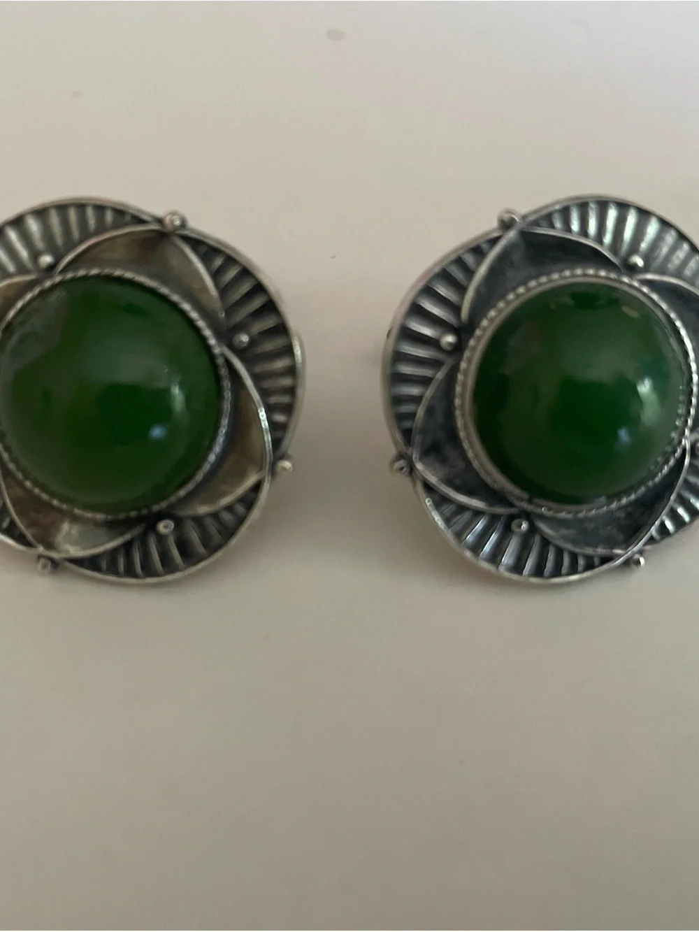 Vintage Silver and jade Art Deco cuff links
